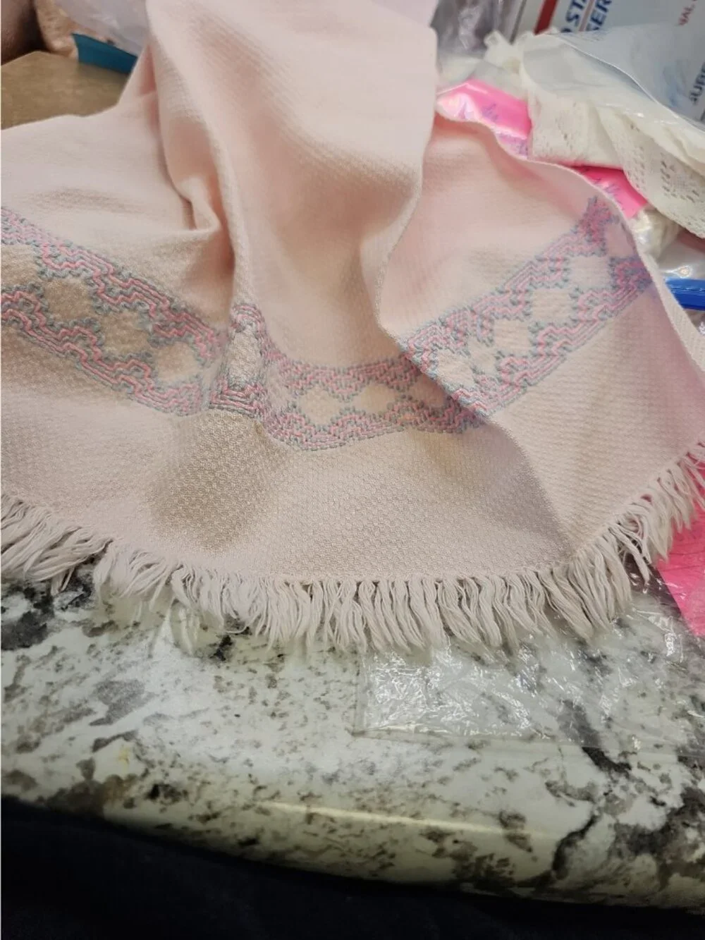 Embroidered Linen Pink & Blue towel